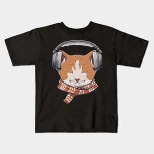 Cat  listen music Kids T-Shirt